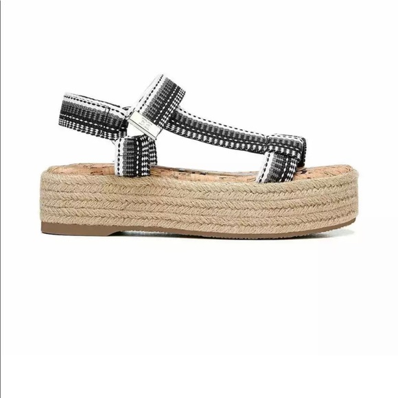 Sam Edelman Artica Woven Flatform Wedge Platform Espadrilles Sandal BLACK WHITE - Picture 10 of 16